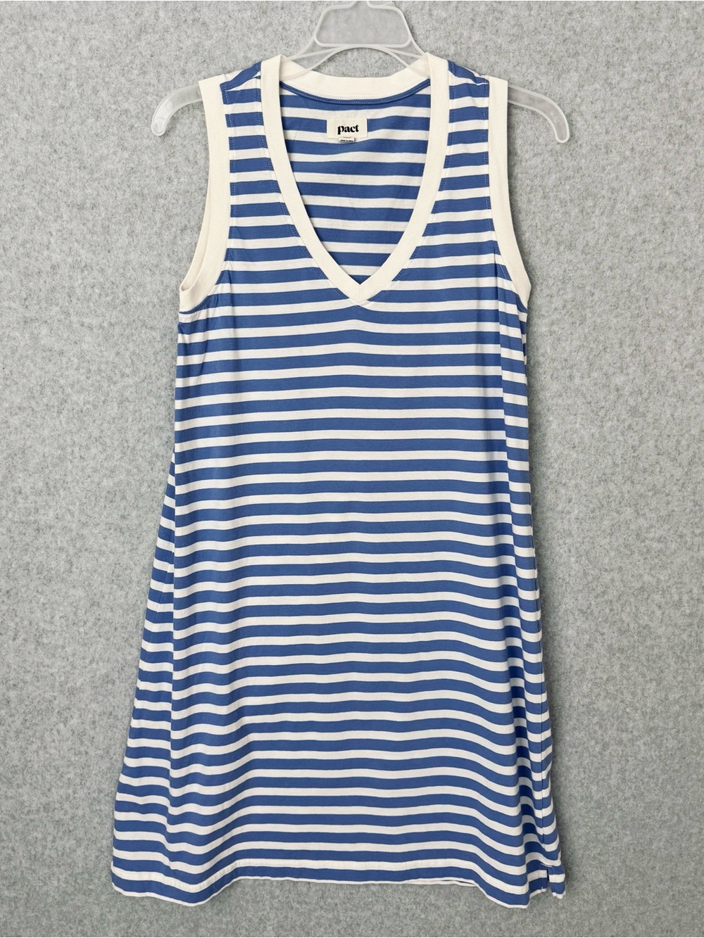 Pact Womens Sleeveless Tank Dress Organic Cotton Blue White Size Small Nautical